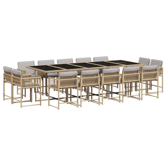 vidaXL Σετ Τραπεζαρίας Κήπου 15τεμ. Μικτό Μπεζ Συνθ. Ρατάν & Μαξιλάρια