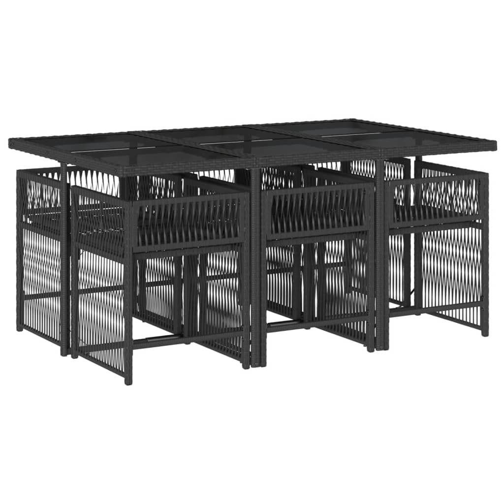 vidaXL Σετ Τραπεζαρίας Κήπου 7 Τεμ. Μαύρο Συνθετικό Ρατάν με Μαξιλάρια