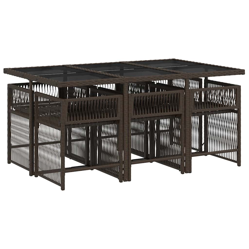 vidaXL Σετ Τραπεζαρίας Κήπου 7 τεμ. Καφέ Συνθετικό Ρατάν με Μαξιλάρια