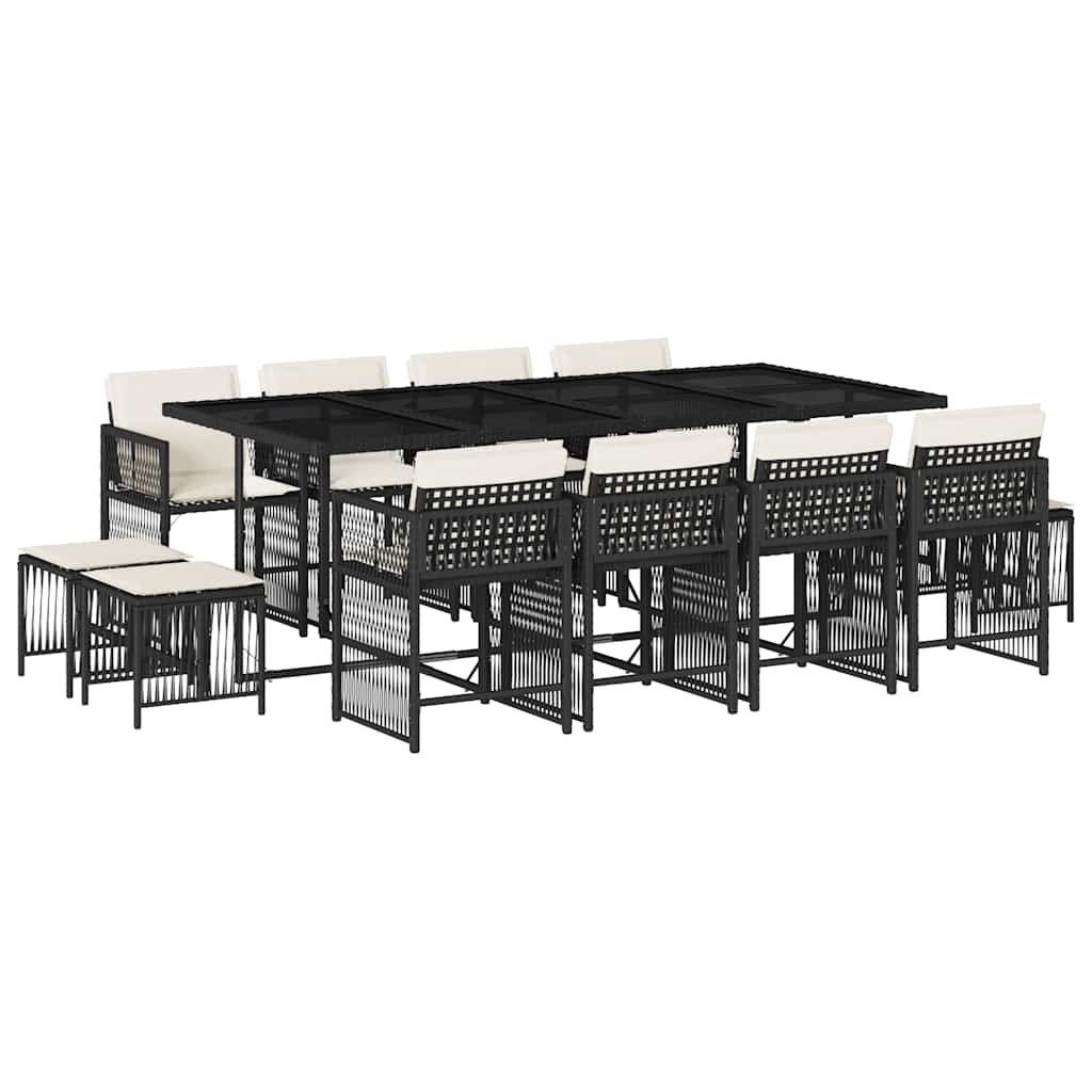 vidaXL Σετ Τραπεζαρίας Κήπου 13τεμ. Μαύρο από Συνθ. Ρατάν με Μαξιλάρια