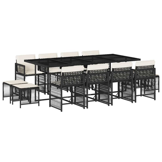vidaXL Σετ Τραπεζαρίας Κήπου 13τεμ. Μαύρο από Συνθ. Ρατάν με Μαξιλάρια