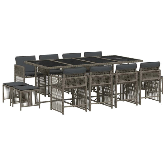 vidaXL Τραπεζαρία Κήπου 13 Τεμαχίων Γκρι Συνθετικό Ρατάν με Μαξιλάρια