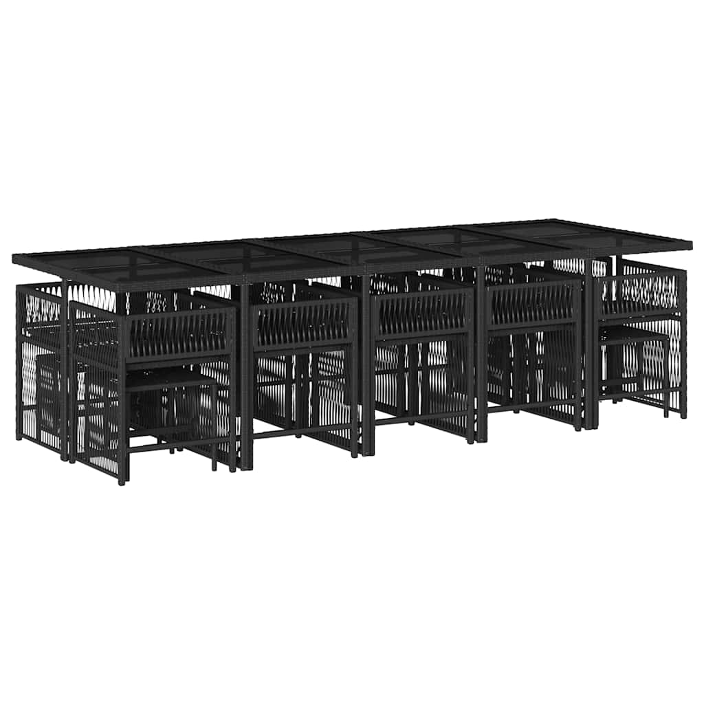 vidaXL Σετ Τραπεζαρίας Κήπου 15 τεμ Μαύρο από Συνθ. Ρατάν με Μαξιλάρια