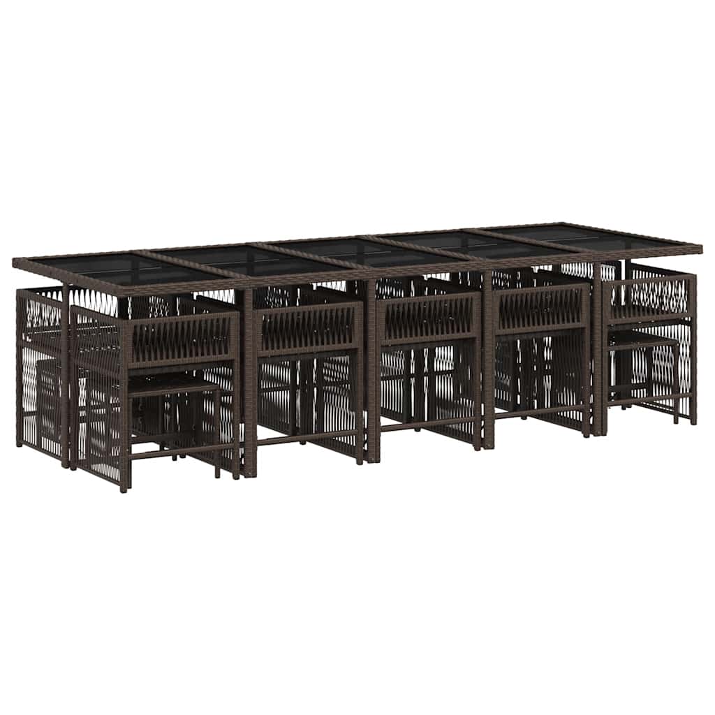 vidaXL Σετ Τραπεζαρίας Κήπου 15 τεμ Καφέ από Συνθ. Ρατάν με Μαξιλάρια