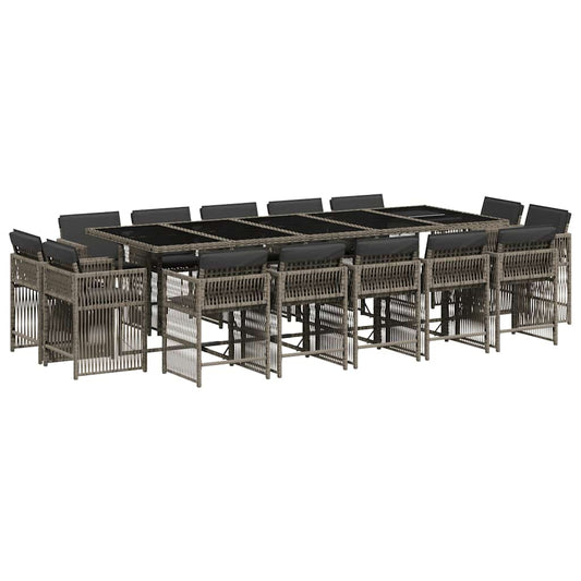 vidaXL Σετ Τραπεζαρίας Κήπου 15 τεμ. Γκρι Συνθετικό Ρατάν με Μαξιλάρια