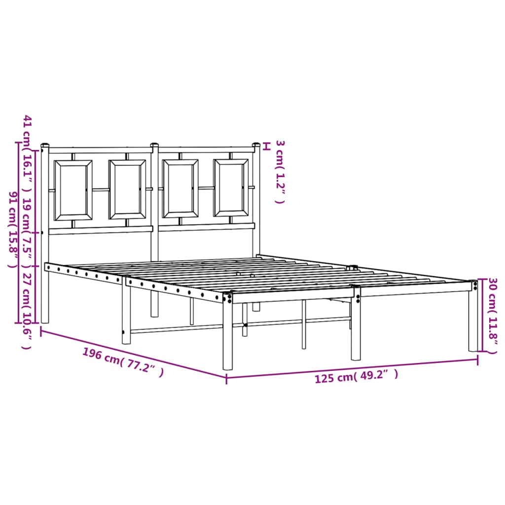 vidaXL Πλαίσιο Κρεβατιού με Κεφαλάρι Λευκό 120x190 εκ. Μεταλλικό