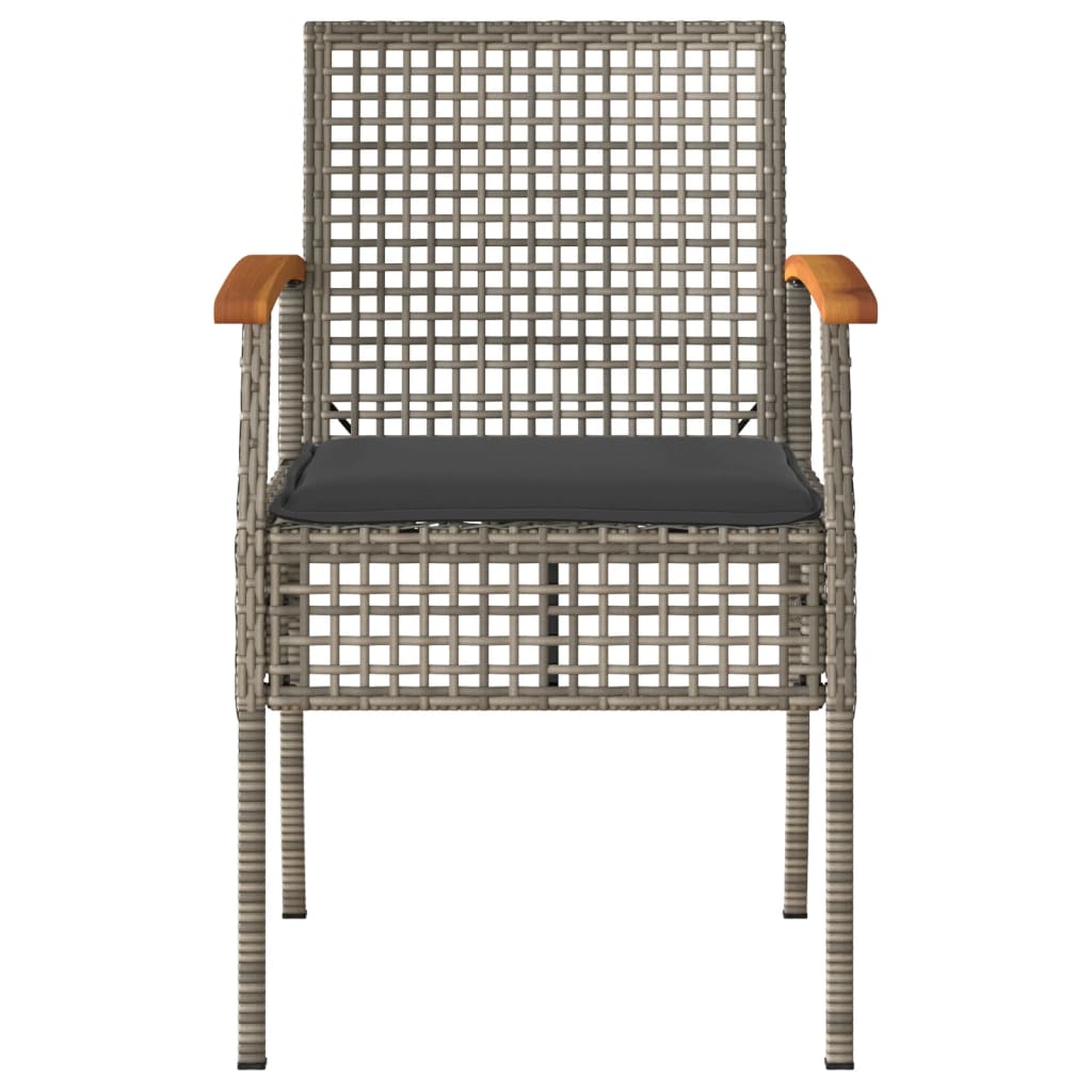 vidaXL Σετ Επίπλων Bistro 3 τεμ. Γκρι Συνθ. Ρατάν/Ακακία + Μαξιλάρια