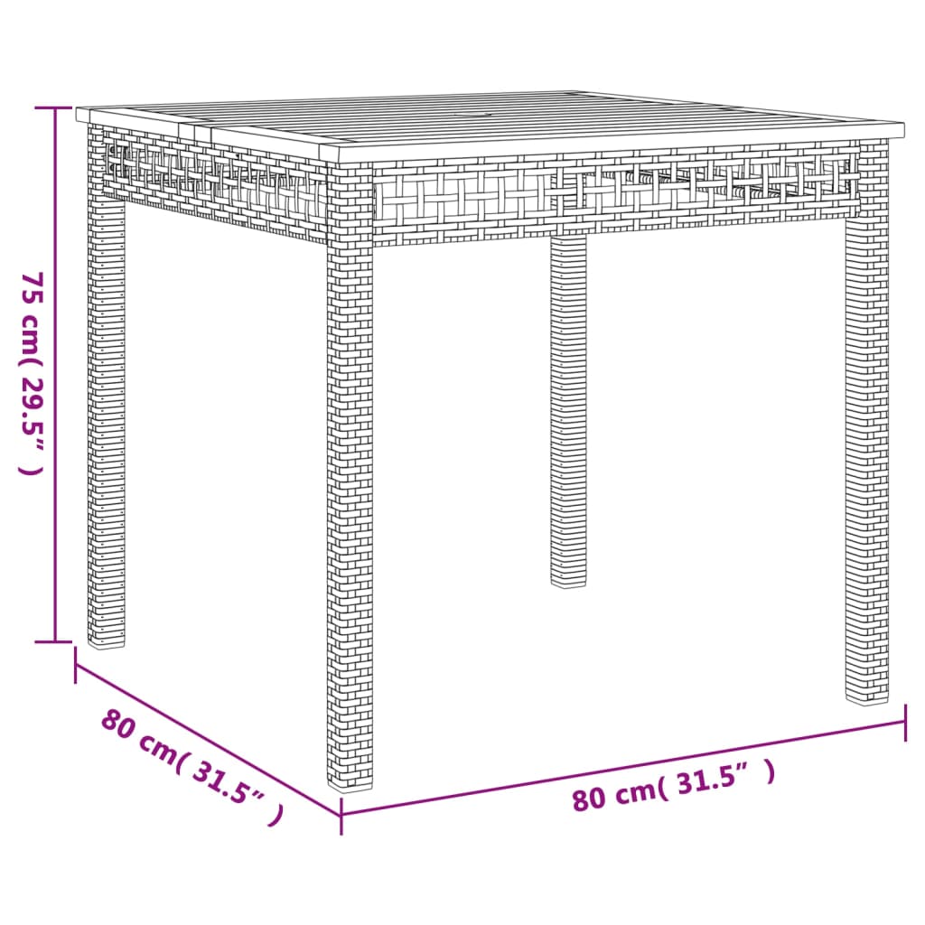 vidaXL Τραπέζι Κήπου Γκρι 80x80x75 εκ. Συνθετικό Ρατάν / Ξύλο Ακακίας