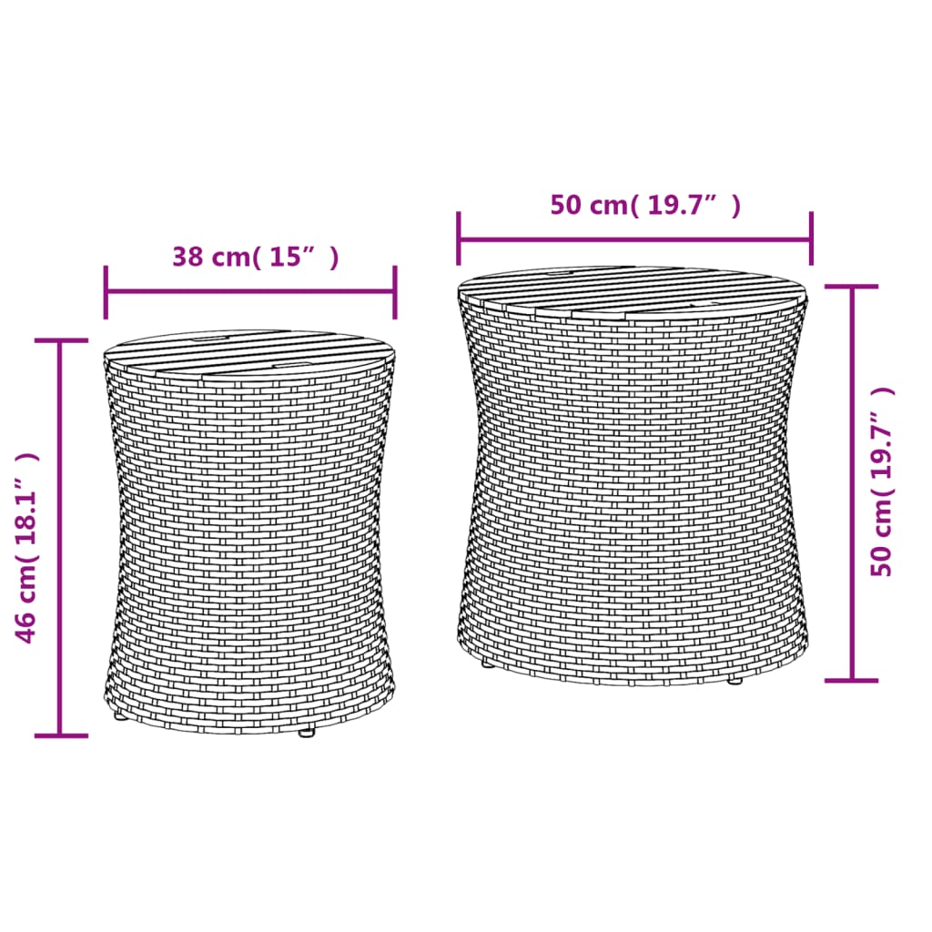 vidaXL Τραπεζάκια 2 τεμ. Μπεζ Συνθετικό Ρατάν με Ξύλινη Επιφάνεια