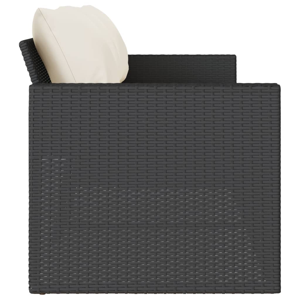 vidaXL Καναπές Κήπου Τριθέσιος Μαύρος από Συνθετικό Ρατάν με Μαξιλάρια