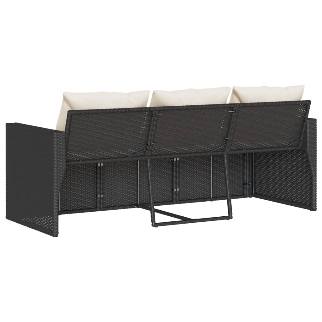 vidaXL Καναπές Κήπου Τριθέσιος Μαύρος από Συνθετικό Ρατάν με Μαξιλάρια