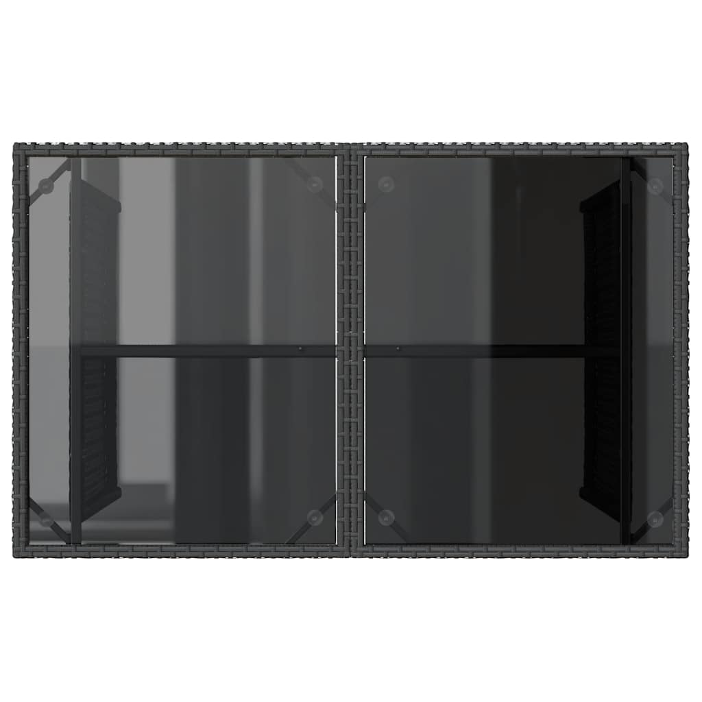 vidaXL Τραπέζι Κήπου με Γυάλινη Επιφάνεια Μαύρο 110x68x70 εκ Ρατάν