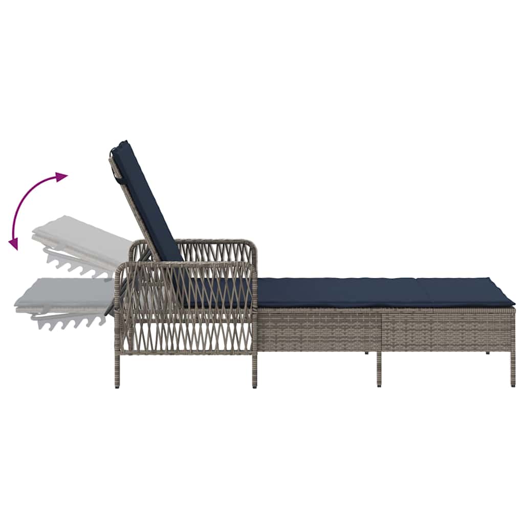 vidaXL Ξαπλώστρα 2-πρόσωπο 2 pcs Γκρι 35 x 35 x 32 εκ. συνθετικό ρατάν