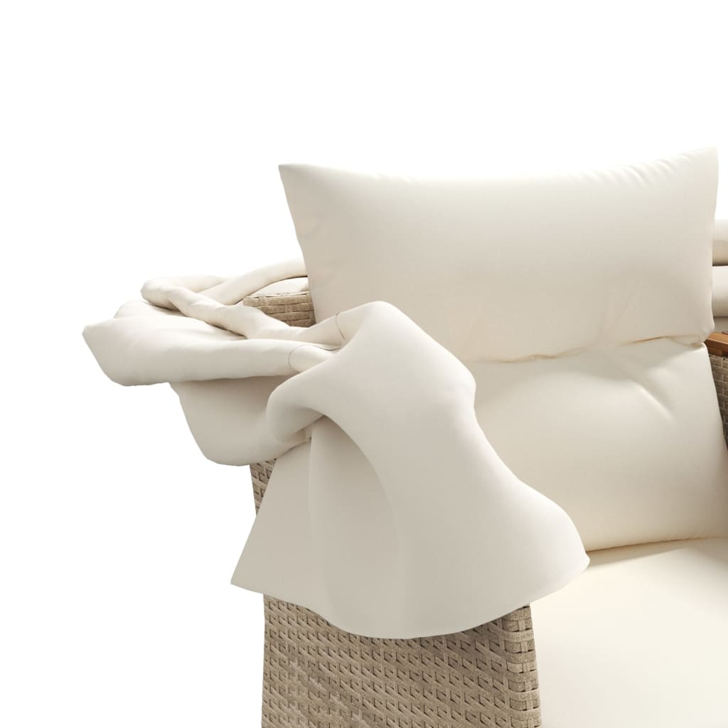 vidaXL Καναπές Κήπου Διθέσιος με Σκίαστρο & Σκαμπό Μπεζ Συνθ. Ρατάν