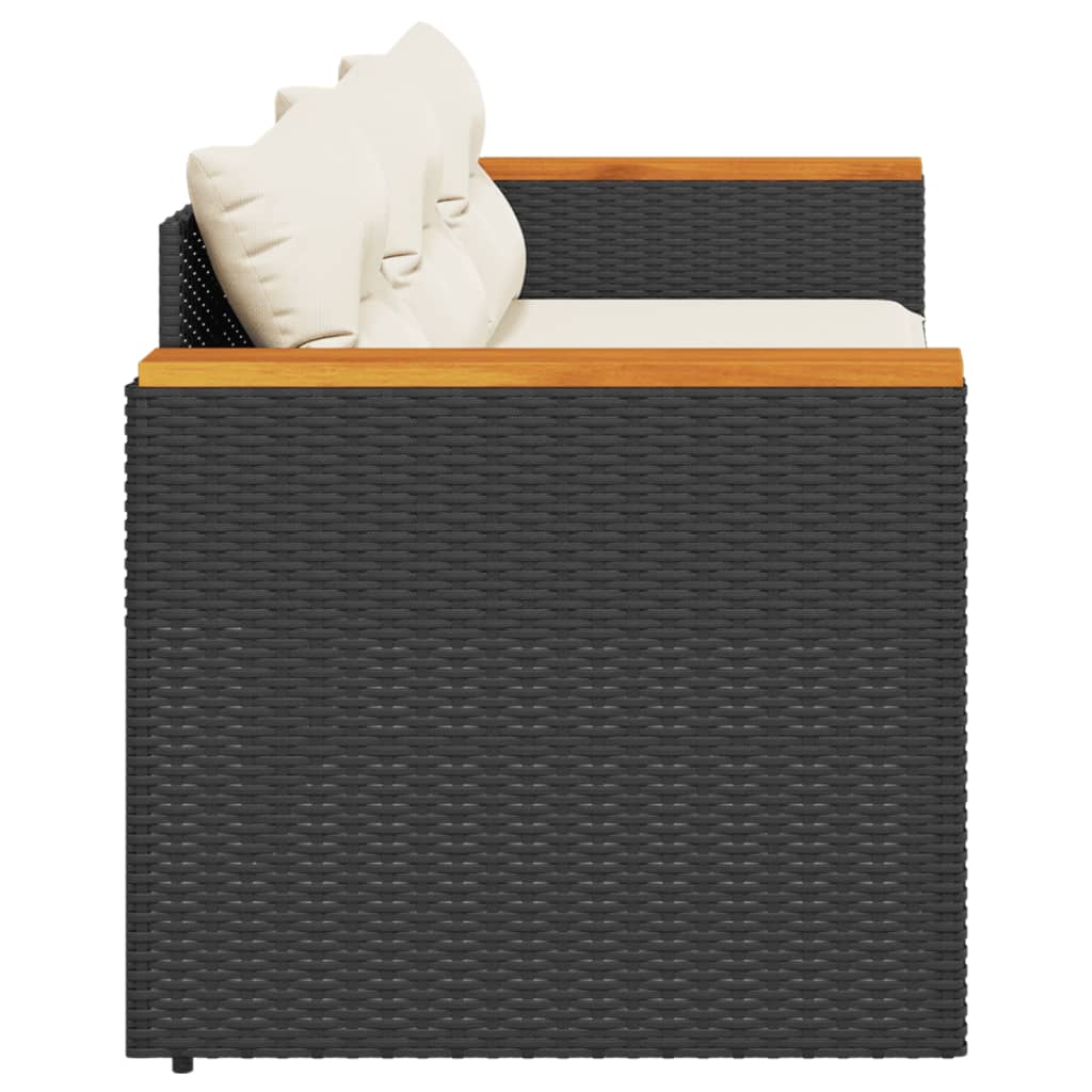 vidaXL Καναπές Κήπου Τριθέσιος Μαύρος από Συνθετικό Ρατάν με Μαξιλάρια