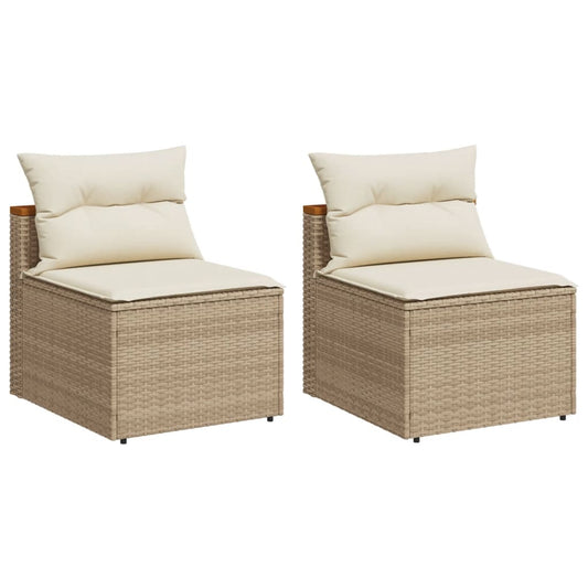 vidaXL Καναπέδες Κήπου Χωρίς Μπράτσα 2 τεμ. Μπεζ Συνθ. Ρατάν & Μαξιλ.