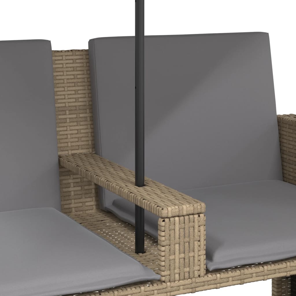 vidaXL Καναπές Κήπου Διθέσιος με Ομπρέλα & Σκαμπό Μπεζ Συνθ. Ρατάν