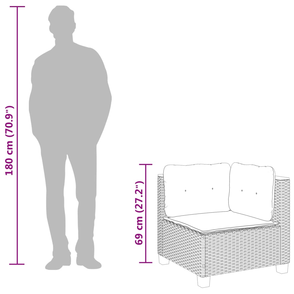vidaXL Καναπές Κήπου Γωνιακός Γκρι από Συνθετικό Ρατάν με Μαξιλάρια