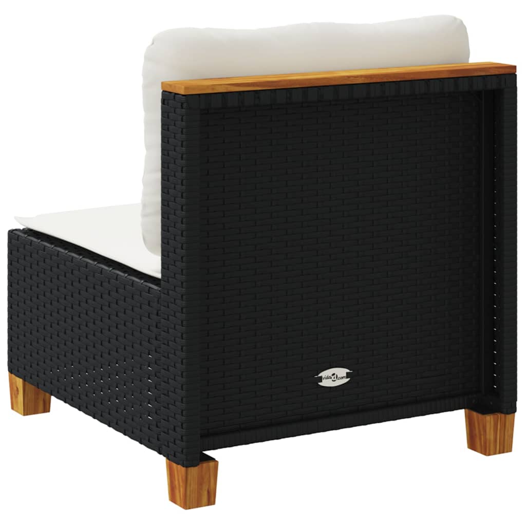 vidaXL Καναπές Κήπου Χωρίς Μπράτσα Μαύρος Συνθετικό Ρατάν με Μαξιλάρια