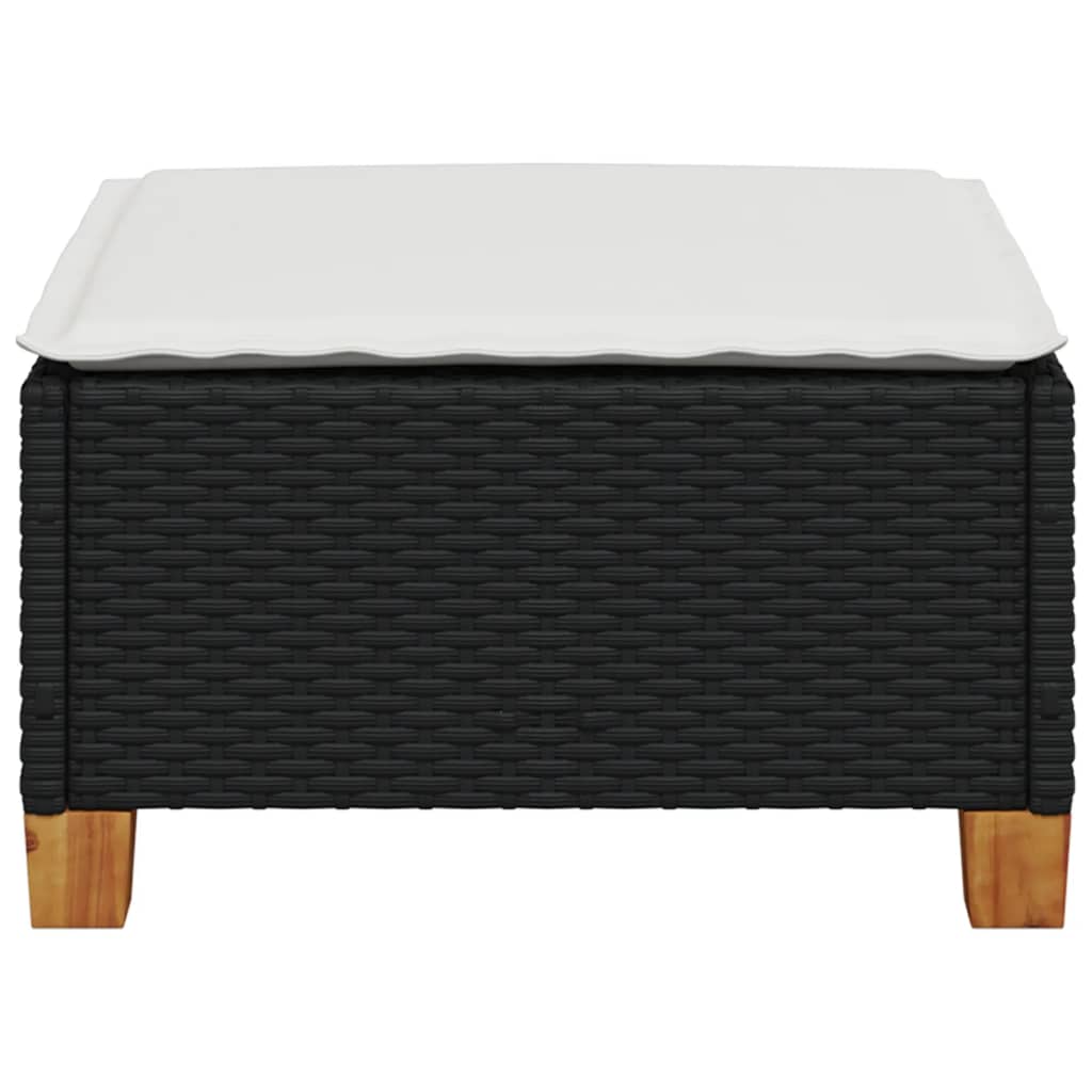 vidaXL Υποπόδιο Κήπου Μαύρο 63,5x56x32 εκ. Συνθετικό Ρατάν με Μαξιλάρι