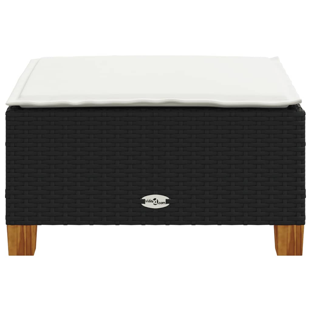 vidaXL Υποπόδιο Κήπου Μαύρο 63,5x56x32 εκ. Συνθετικό Ρατάν με Μαξιλάρι