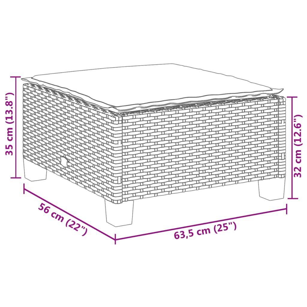 vidaXL Σκαμπό Κήπου με Μαξιλάρι Μπεζ 63,5 x 56 x 32 εκ. από Συνθετικό Ρατάν
