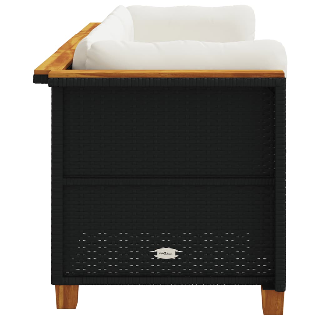 vidaXL Καναπές Κήπου Τριθέσιος Μαύρος από Συνθετικό Ρατάν με Μαξιλάρια