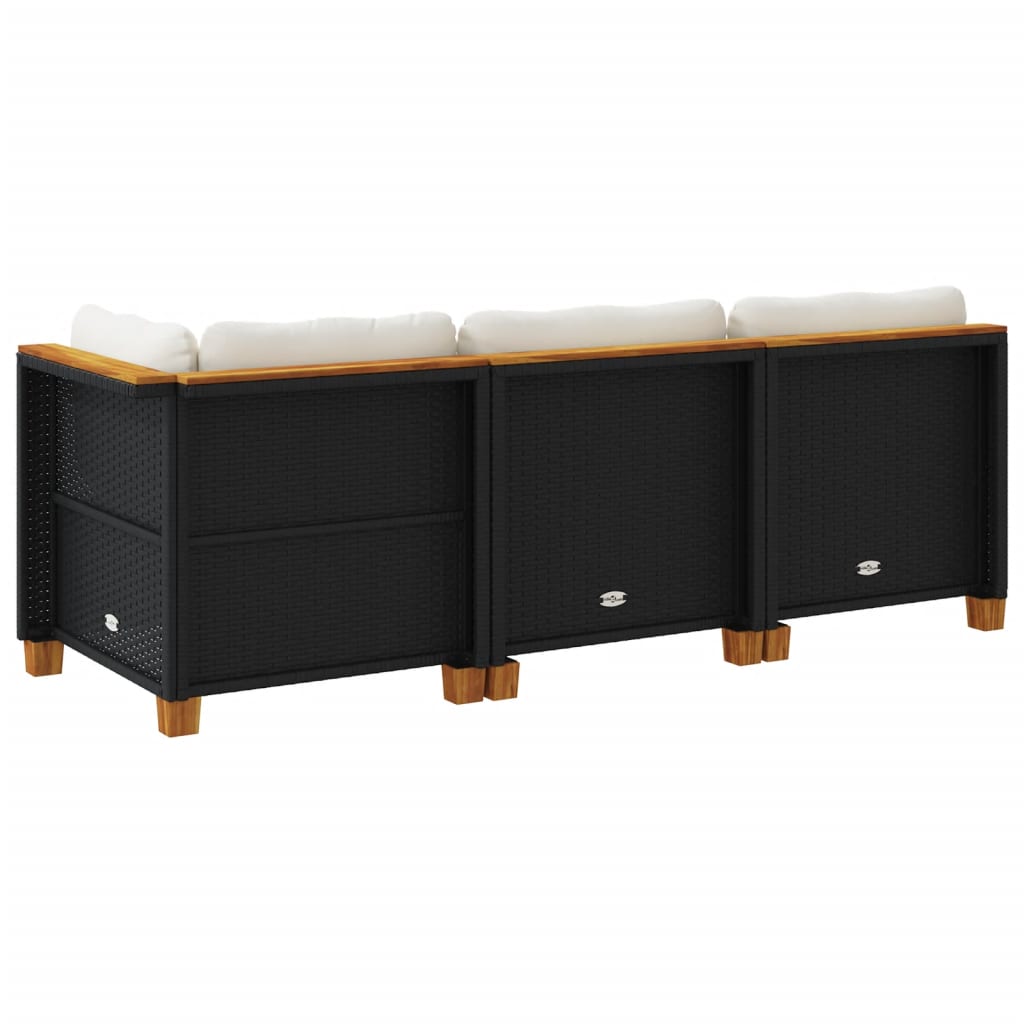 vidaXL Καναπές Κήπου Τριθέσιος Μαύρος από Συνθετικό Ρατάν με Μαξιλάρια