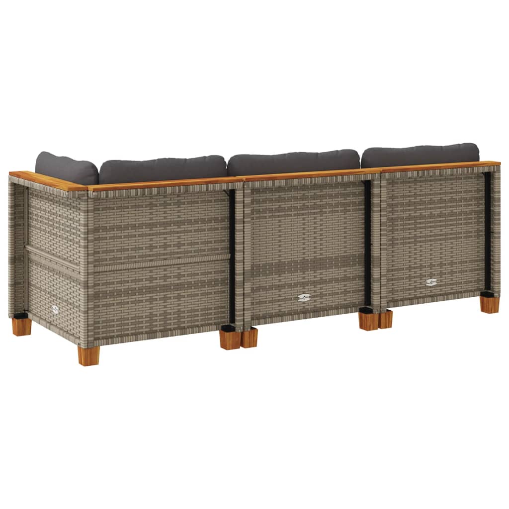 vidaXL Καναπές Κήπου Τριθέσιος Γκρι από Συνθετικό Ρατάν με Μαξιλάρια