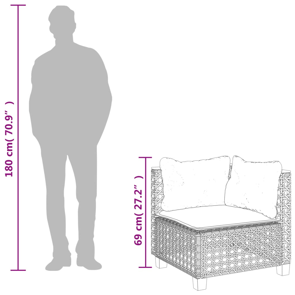 vidaXL Καναπές Κήπου Γωνιακός με Μαξιλάρια Μαύρο από Συνθετικό Ρατάν