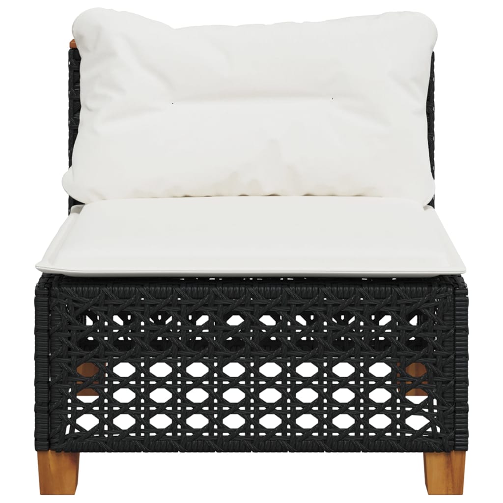 vidaXL Καναπές Κήπου Χωρίς Μπράτσα Μαύρος Συνθετικό Ρατάν με Μαξιλάρια