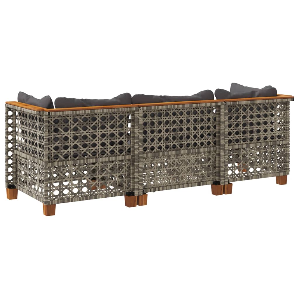 vidaXL Καναπές Κήπου Τριθέσιος Γκρι από Συνθετικό Ρατάν με Μαξιλάρια