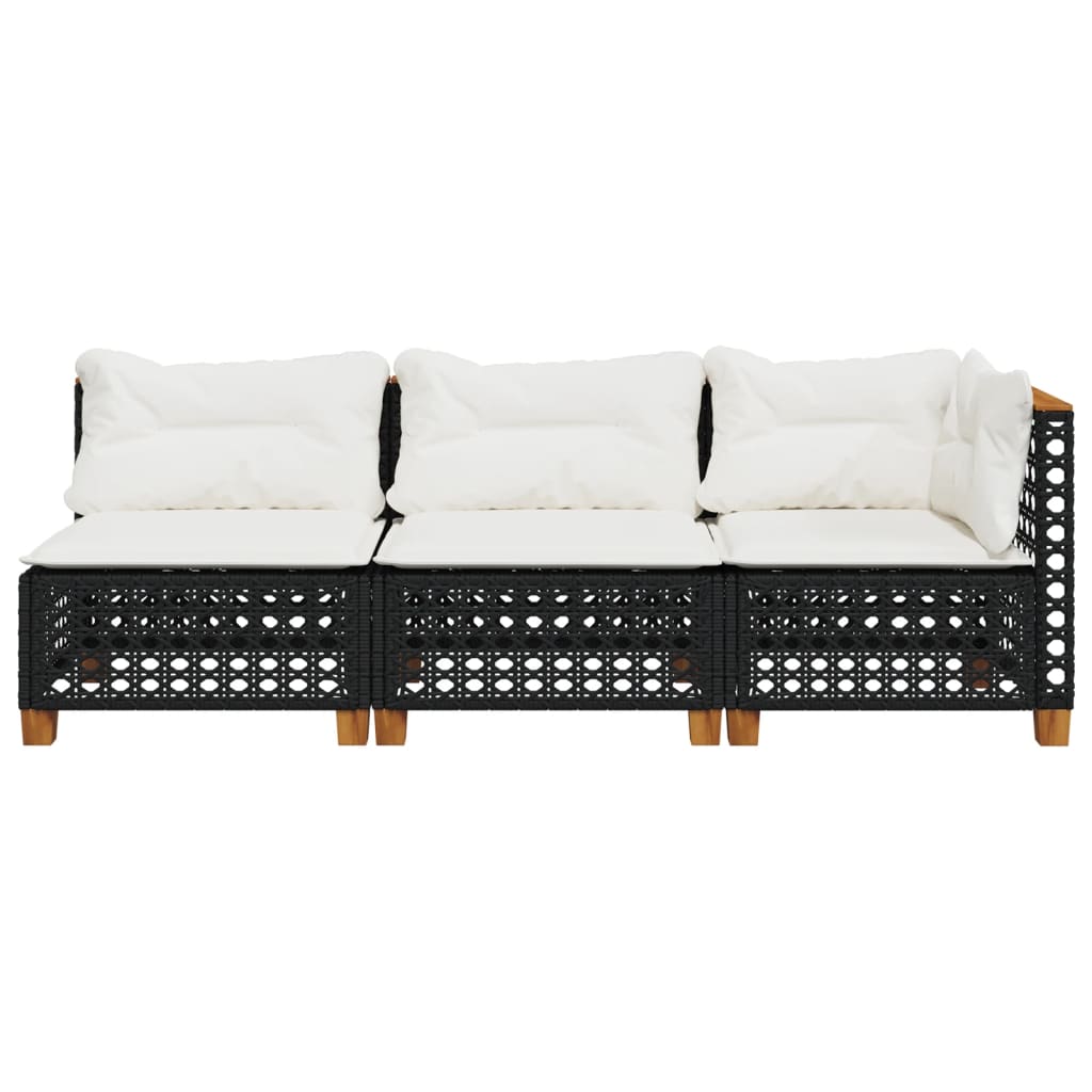 vidaXL Καναπές Κήπου Τριθέσιος Μαύρος από Συνθετικό Ρατάν με Μαξιλάρια