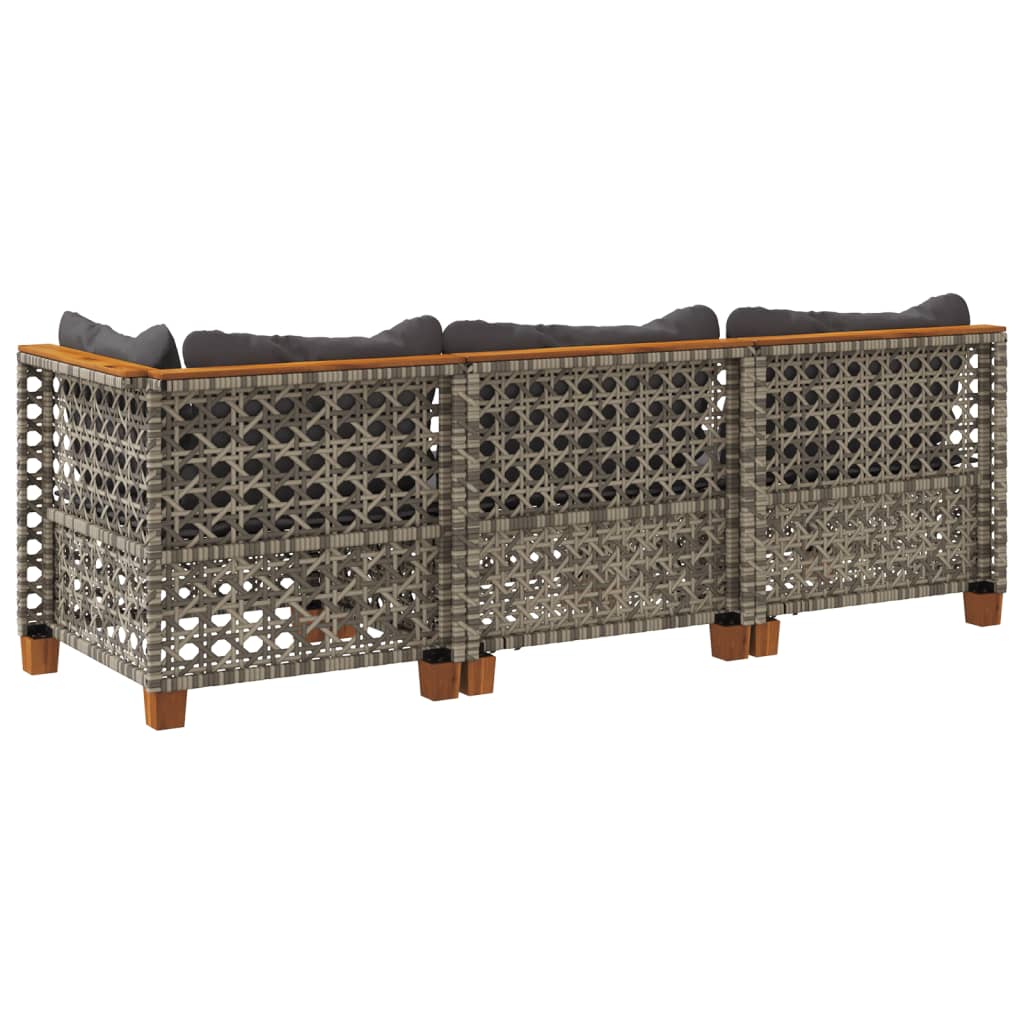 vidaXL Καναπές Κήπου Τριθέσιος Γκρι από Συνθετικό Ρατάν με Μαξιλάρια