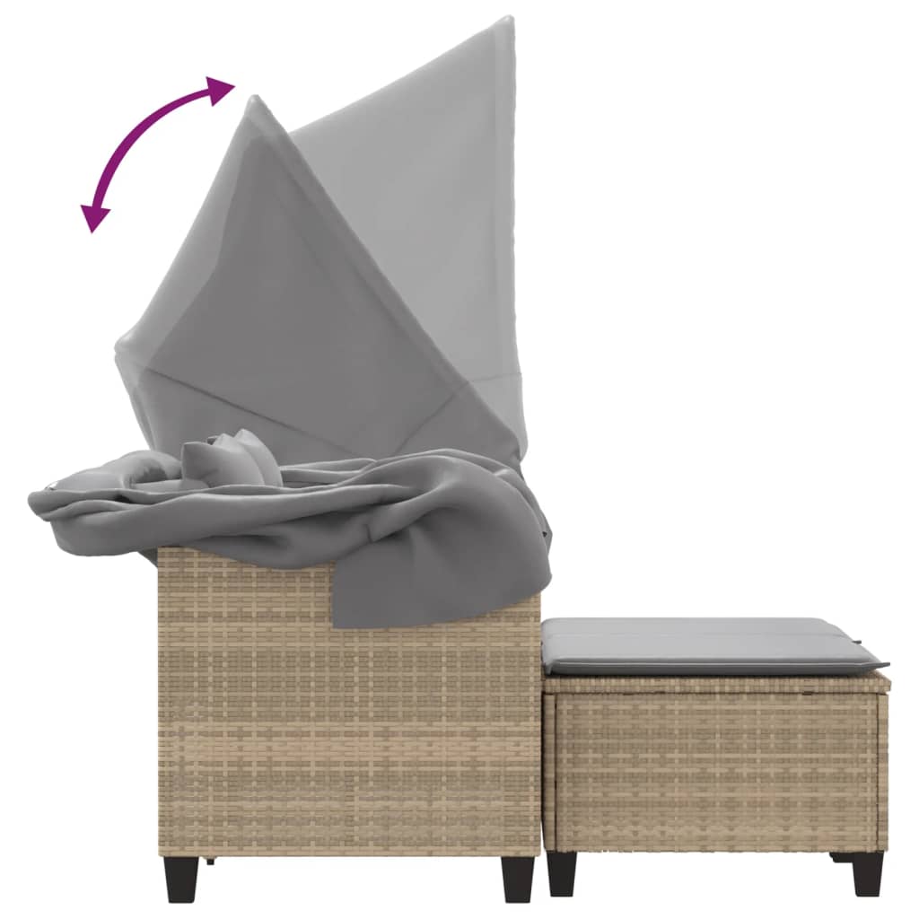 vidaXL Καναπές Κήπου Διθέσιος με Σκίαστρο & Σκαμπό Μπεζ Συνθ. Ρατάν