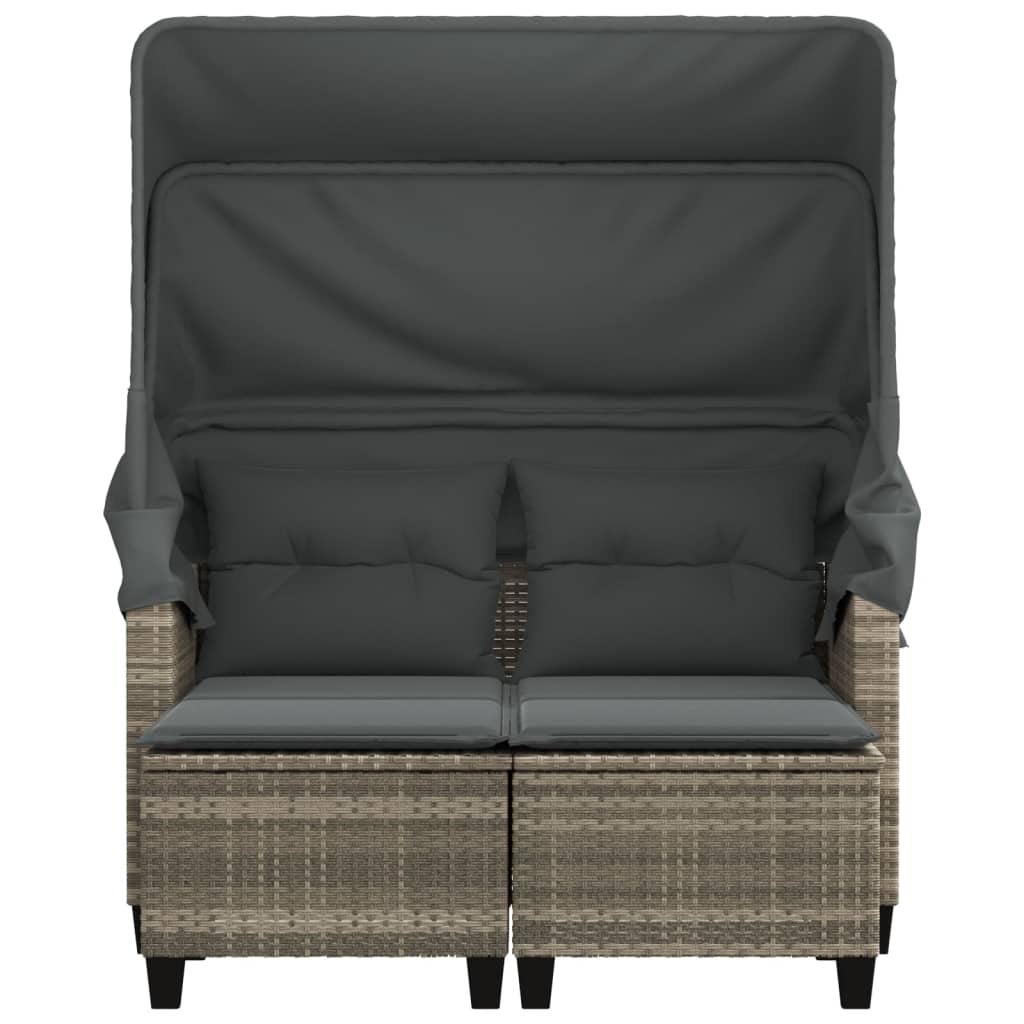 vidaXL Καναπές Κήπου Διθέσιος με Σκίαστρο+Σκαμπό Αν. Γκρι Συνθ. Ρατάν