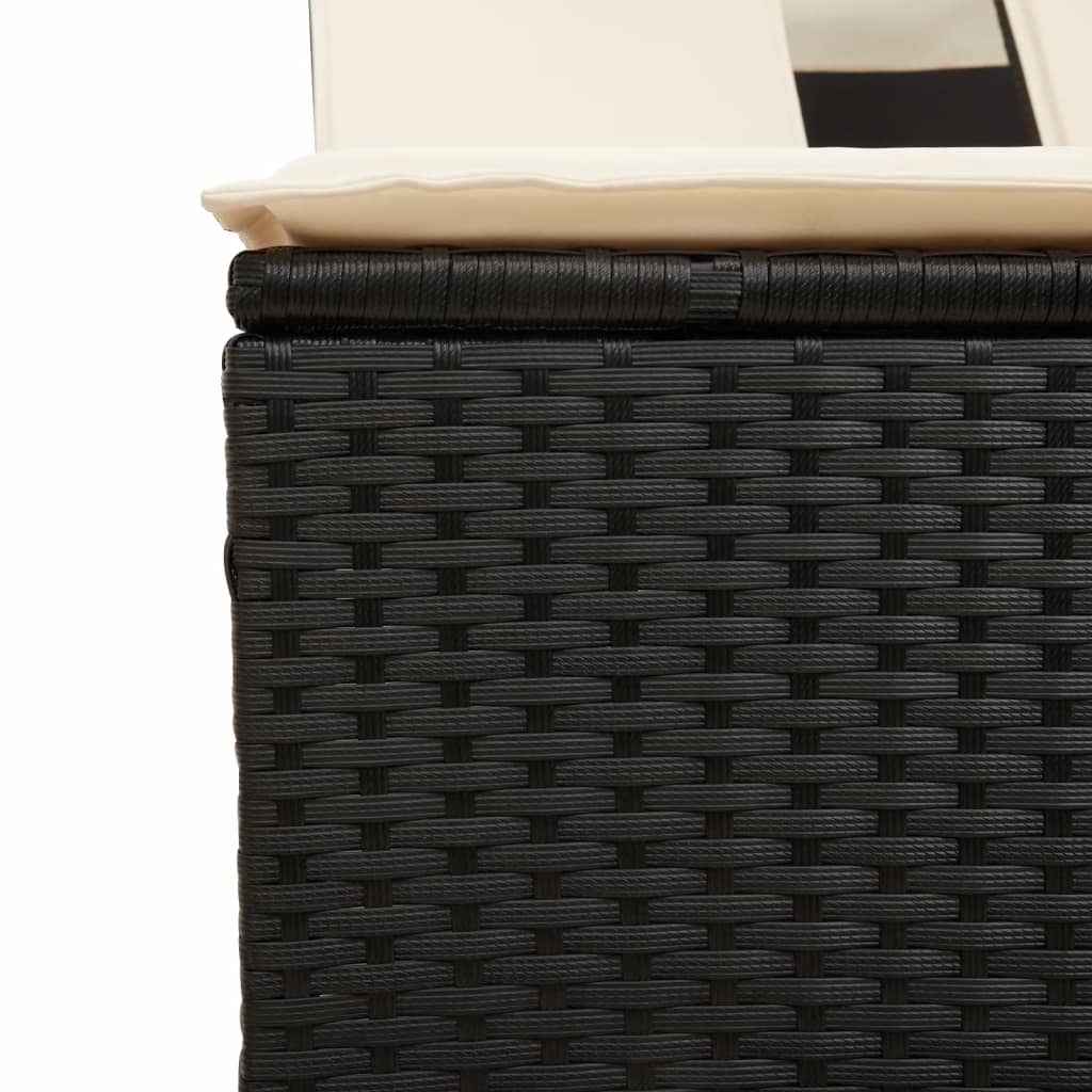 vidaXL Ξαπλώστρα Διπλή Μαύρη Συνθετικό Ρατάν με Σκίαστρο και Μαξιλάρια