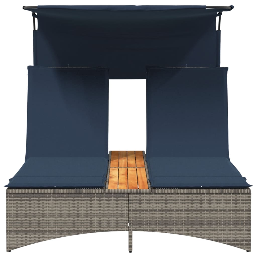 vidaXL Διπλή Ξαπλώστρα με Σκίαστρο και Μαξιλάρια Γκρι από Συνθετικό Ρατάν