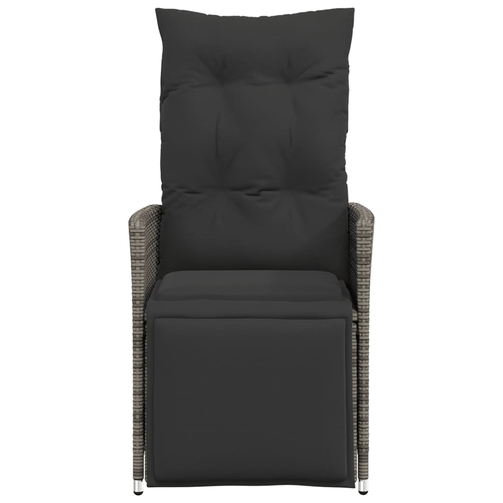 vidaXL Καρέκλα Κήπου Ανακλινόμενη Γκρι Συνθετικό Ρατάν με Μαξιλάρια