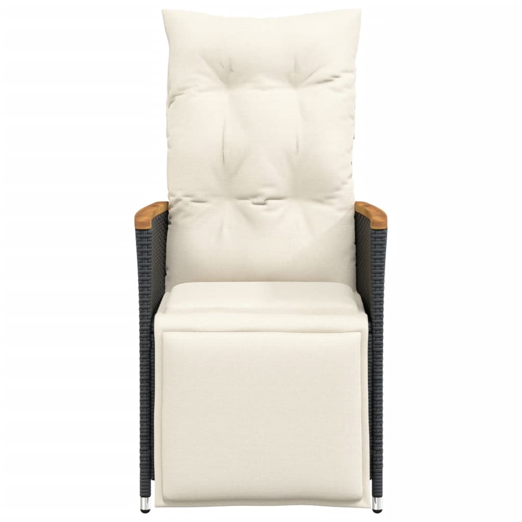 vidaXL Καρέκλα Κήπου Ανακλινόμενη Μαύρη Συνθετικό Ρατάν με Μαξιλάρια