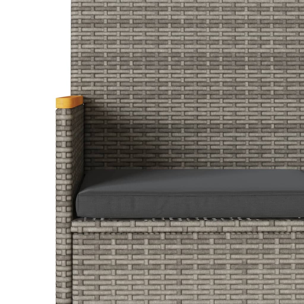 vidaXL Παγκάκι Κήπου Διθέσιο Γκρι Συνθετικό Ρατάν με Μαξιλάρια/Τραπέζι