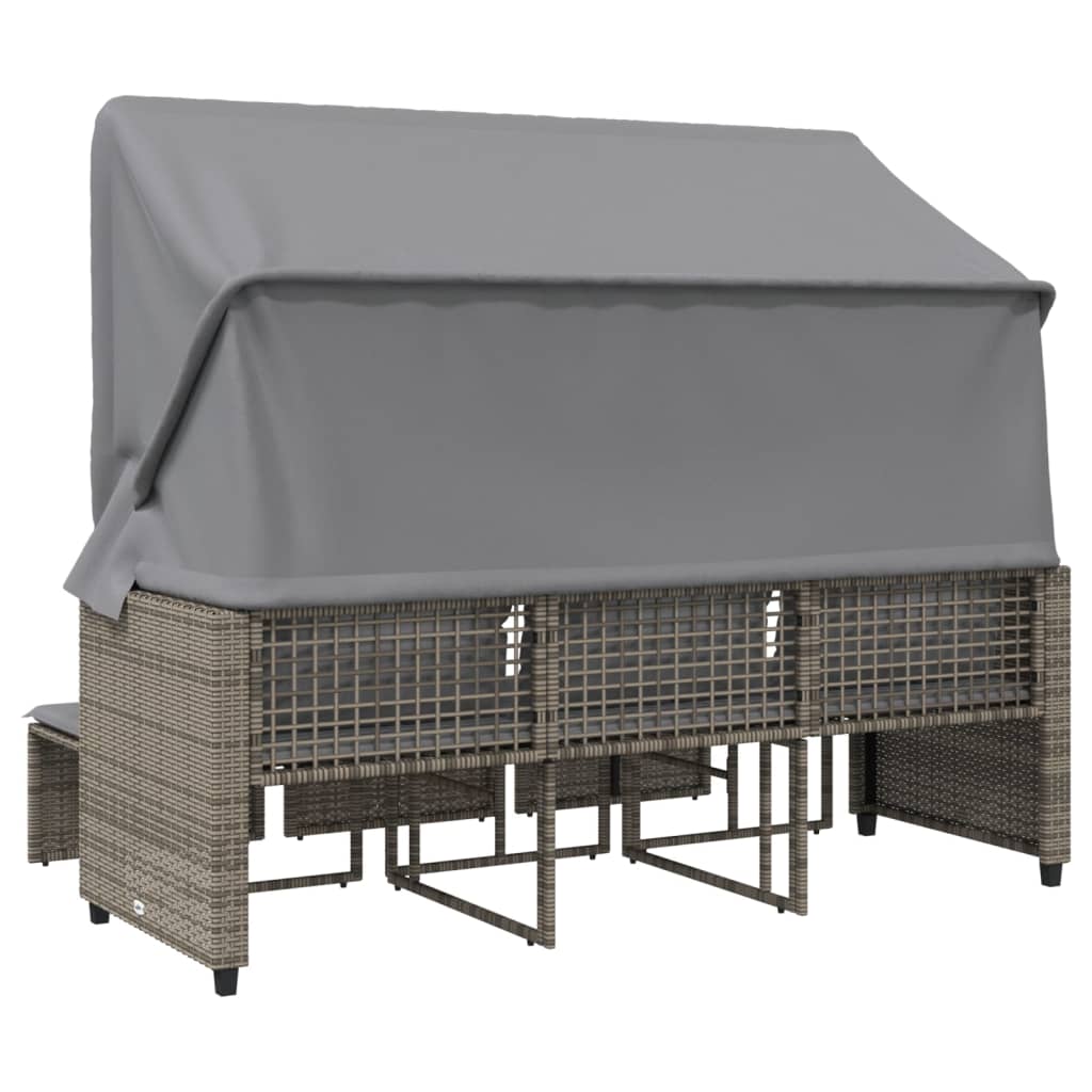 vidaXL Καναπές Κήπου Τριθέσιος με Σκίαστρο & Σκαμπό Γκρι Συνθ. Ρατάν