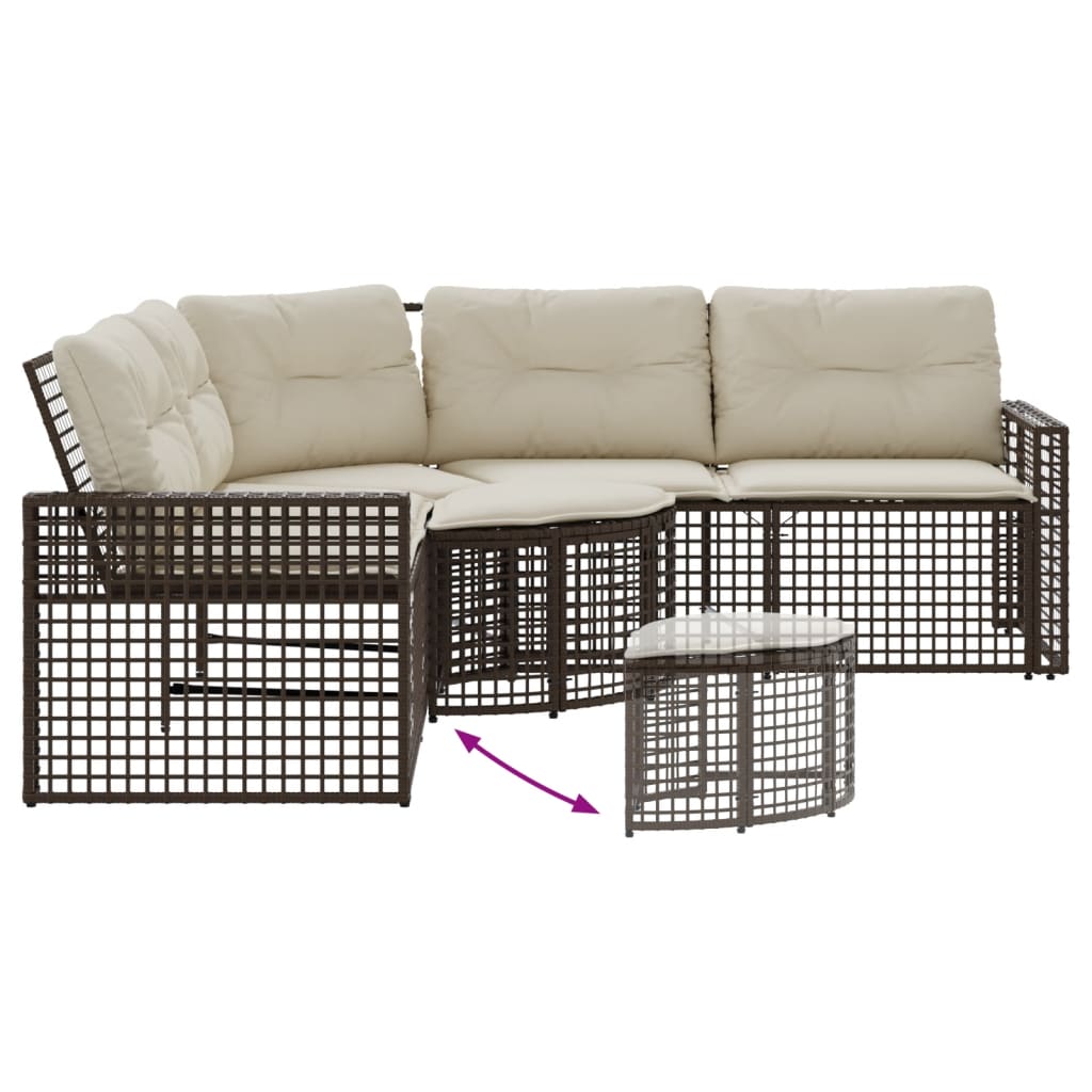 vidaXL Καναπές Κήπου Γωνιακός Καφέ Συνθ. Ρατάν Μαξιλάρια/Υποπόδιο