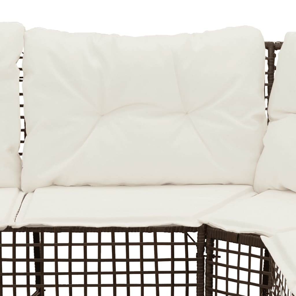 vidaXL Καναπές Κήπου Γωνιακός Καφέ Συνθ. Ρατάν Μαξιλάρια/Υποπόδιο