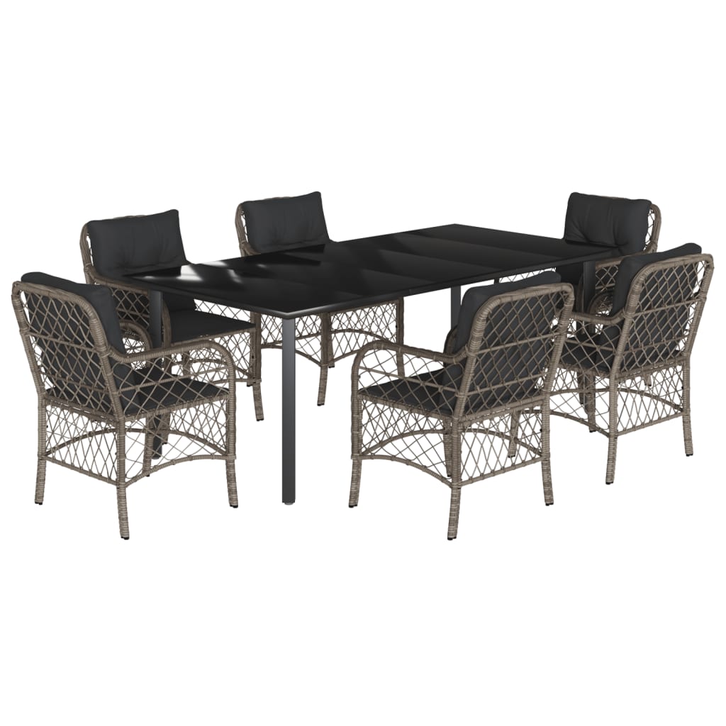 vidaXL Σετ Τραπεζαρίας Κήπου 7 τεμ. Γκρι Συνθ. Ρατάν με Μαξιλάρια