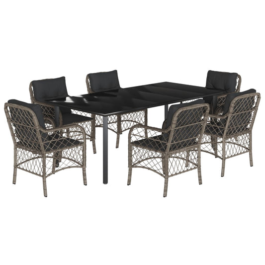 vidaXL Σετ Τραπεζαρίας Κήπου 7 τεμ. Γκρι Συνθ. Ρατάν με Μαξιλάρια