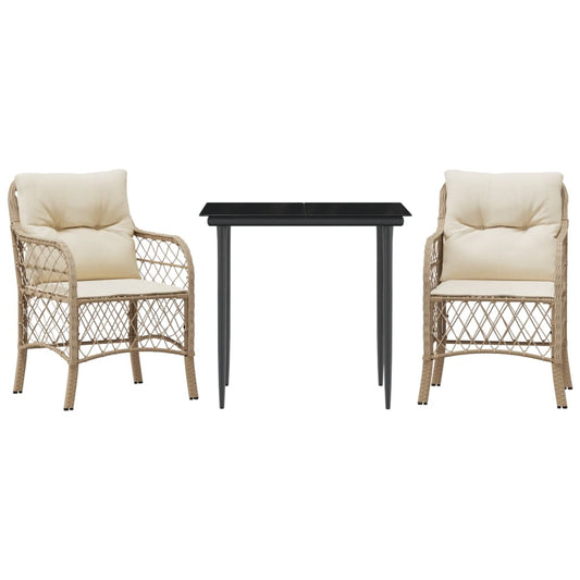 vidaXL Σετ Επίπλων Bistro 3 τεμ. Μπεζ Συνθετικό Ρατάν με Μαξιλάρια