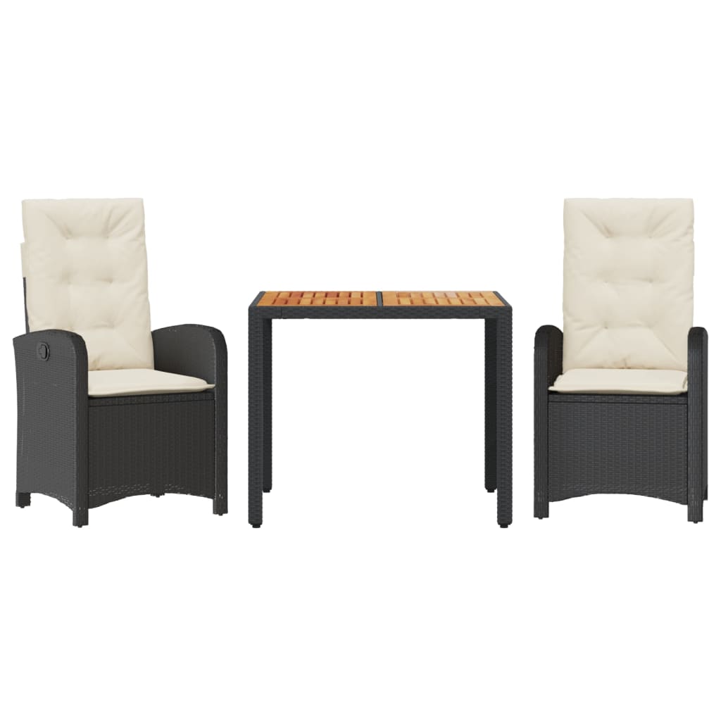 vidaXL Σετ Τραπεζαρίας Κήπου 3 τεμ. Μαύρο Συνθετικό Ρατάν με Μαξιλάρια