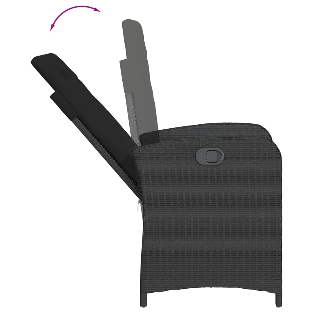 vidaXL Σετ Τραπεζαρίας Κήπου 3 τεμ. Μαύρο Συνθετικό Ρατάν με Μαξιλάρια