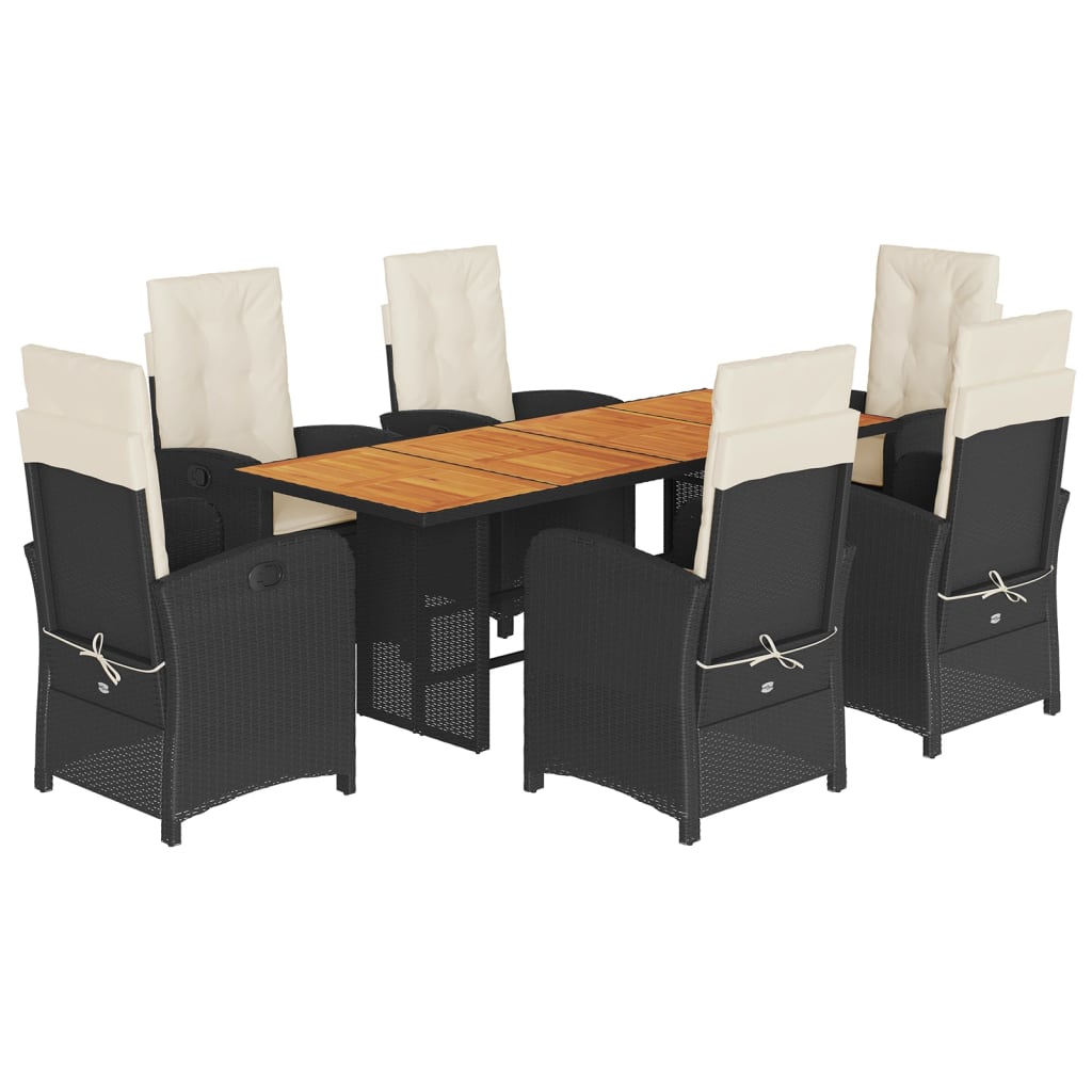 vidaXL Σετ Τραπεζαρίας Κήπου 7 Τεμ. Μαύρο Συνθετικό Ρατάν με Μαξιλάρια